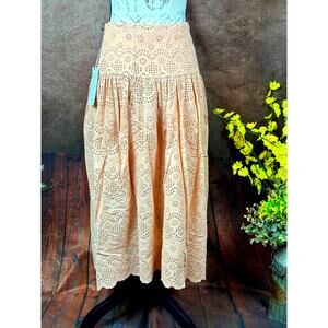 St Roche Winona Organic Cotton A Line Peasant Skirt Midi Tan size 4